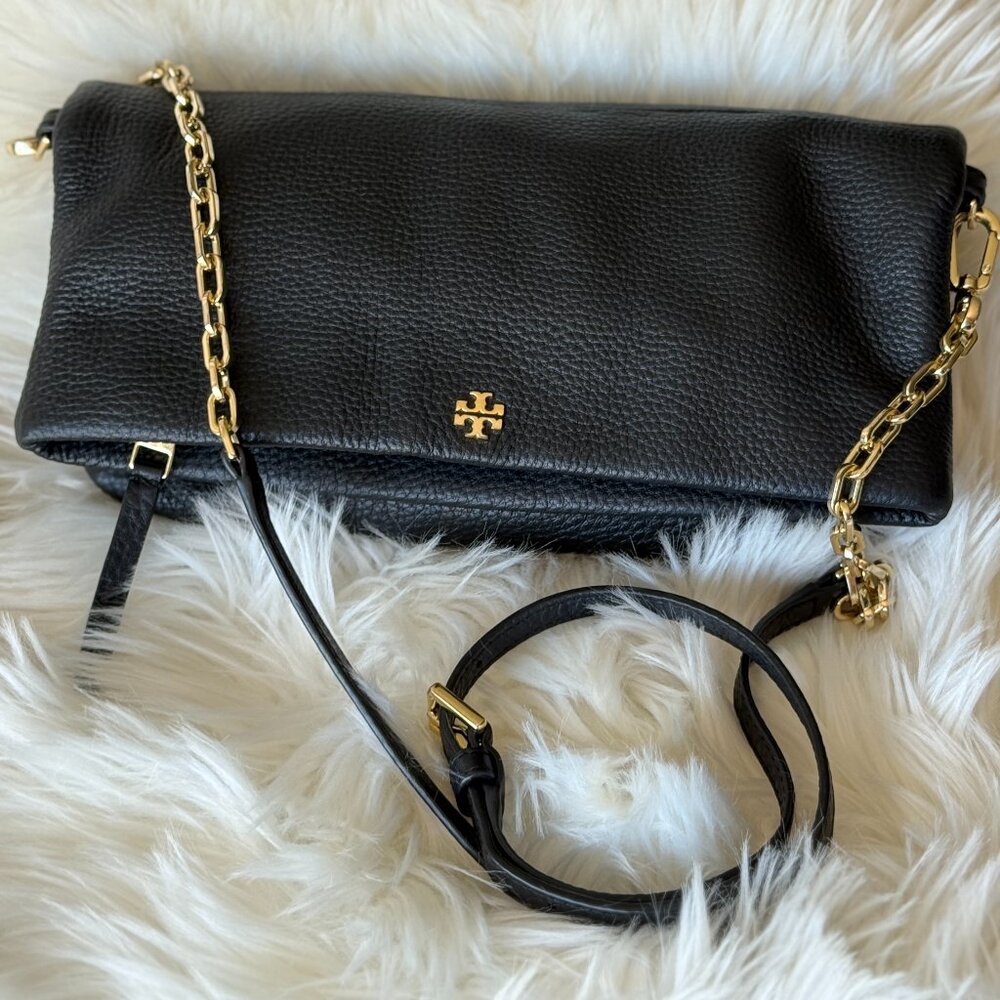 Tory Burch Fold-over Adjustable Pebbled Leather Crossbody Bag